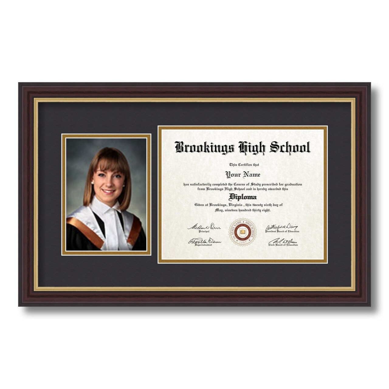 ArtToFrames 8x10 inch Diploma Frame with 6" x 8" Inch Image Opening - Framed with Black and Gold Mats, Comes with Regular Acrylic and Sawtooth Hanger for Wall Hanging (DT-8x10)